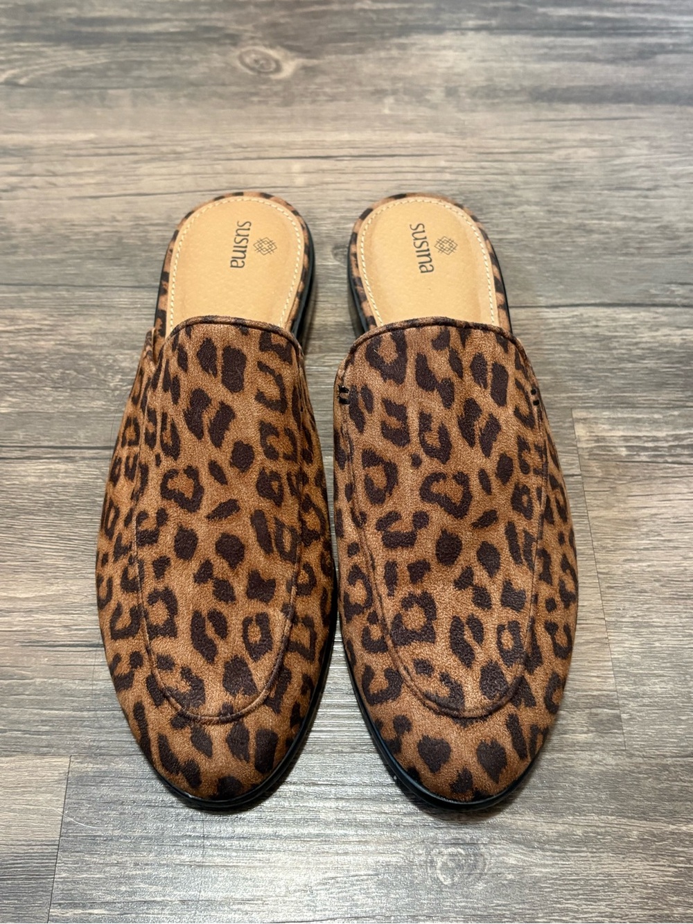 Susina Leopard-Print Backless Mules in Brown and Black
